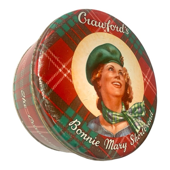 VTG Antique Crawfords Bonnie Mary Shortbread Tartan Scottish Metal Tin Round - Picture 2 of 8